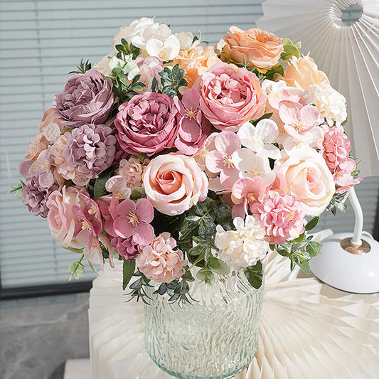 Silk Peony Rose Hydrangea Artificial Flower Bouquet | Wedding Decor