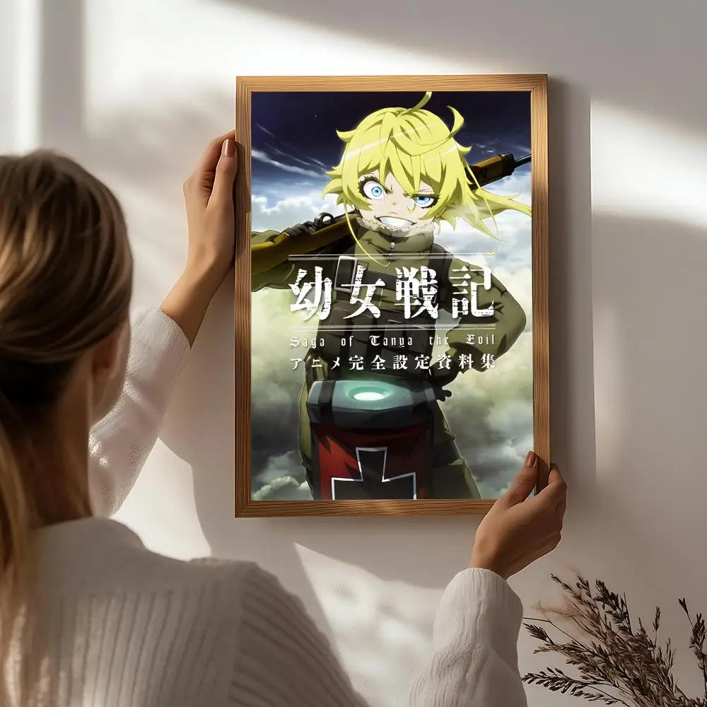 Anime S-Saga of Tanya the Evil Poster HD Self Adhesive Waterproof Wall Art Ideal for Home Office Dorm Bedroom Great Gift Peaceful Pleasures Health and Wellness White7 40X50cmNoframe