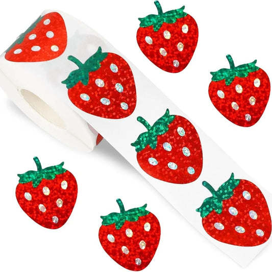 500 Holographic Strawberry Stickers Decorating Recipe Cards Meal Peaceful Pleasures Health and Wellness Default Title