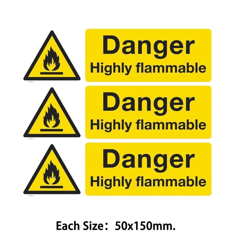 Pack of 3 Warning Safety Sign Danger Highly Flammable Self Adhesive Vinyl Peaceful Pleasures Health and Wellness