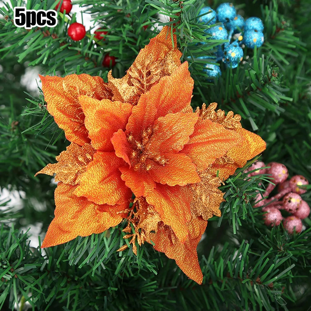 Christmas Large Poinsettia Glitter Flower Tree Hanging Party Xmas