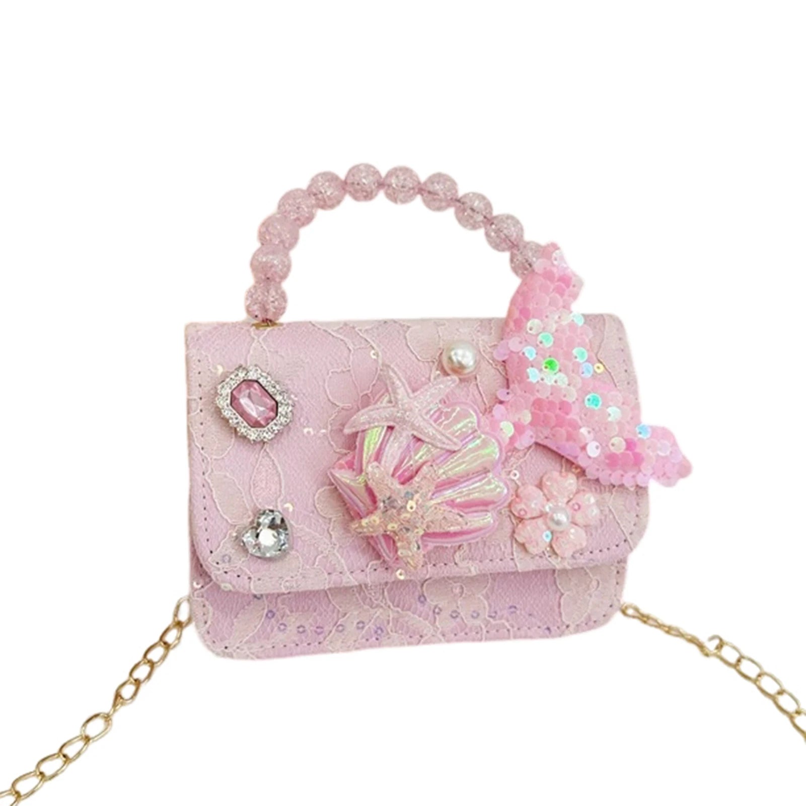 Girls Pearl Handbag New Mini Crossbody Shoulder Bag Style Purse for Kids Birthday Party Gift Lightweight PU Leather Peaceful Pleasures Health and Wellness Light pink