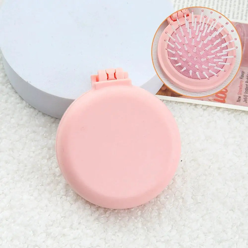 Folding Travel Hair Brush with Mirror – Compact Anti-Static Comb