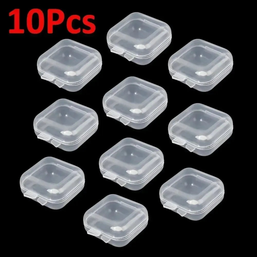 Mini Plastic Jewelry Storage Box Square Transparent Flip Portable Pill Container Jewelry Holder Packaging Earrings Display Case Peaceful Pleasures Health and Wellness 10PCs