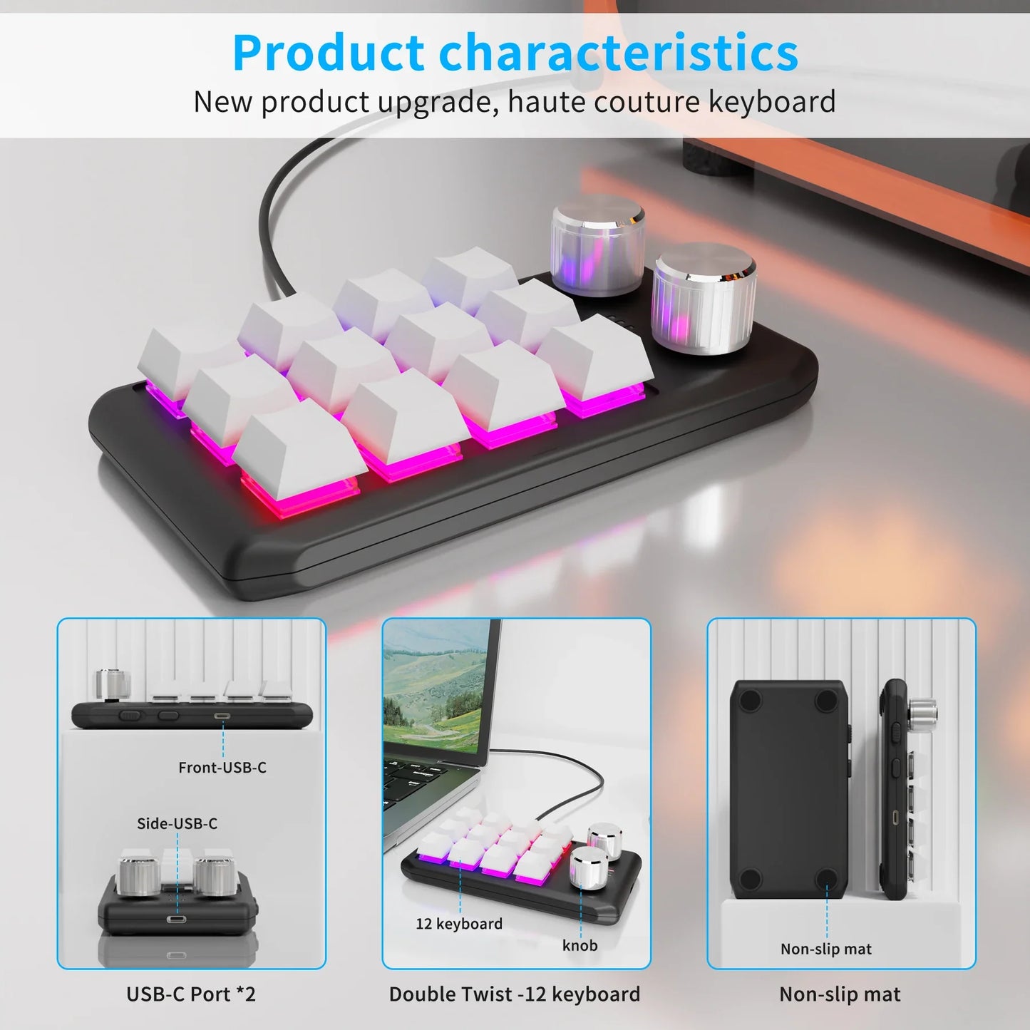 12-Key Macro Mechanical Keyboard Bluetooth 2.4G 3-Mode Macropad
