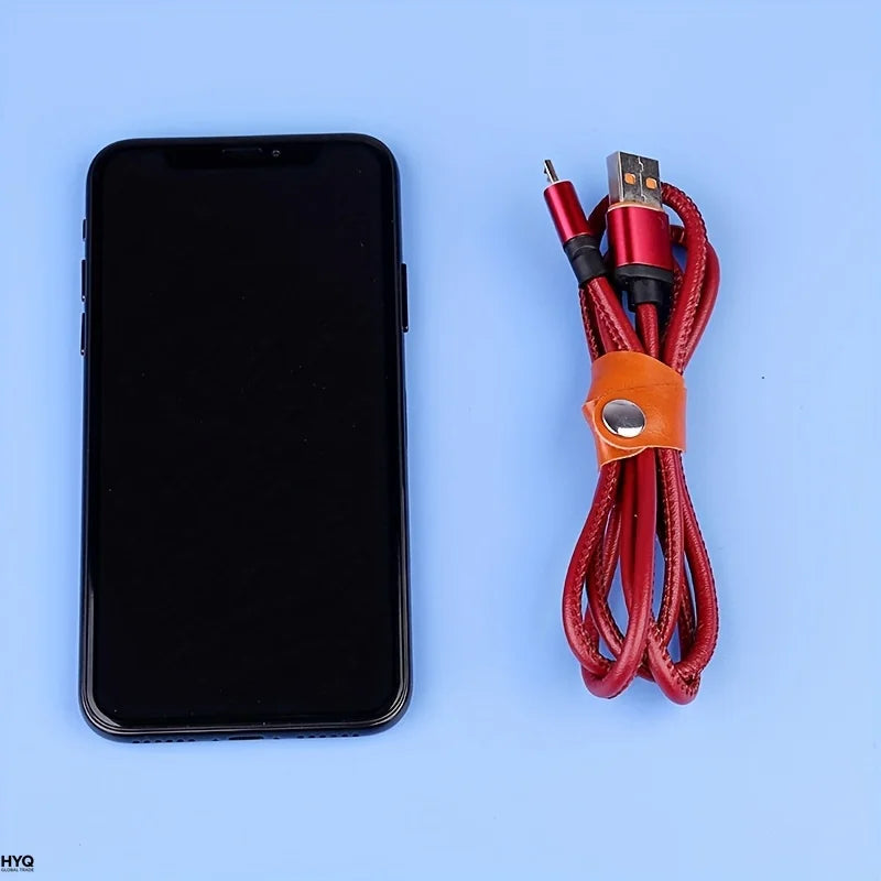 Faux Leather Data Cable Earphone Tie Without Battery