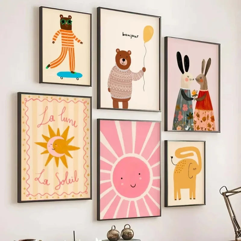 Animals Poster Prints Nordic Floral Bunnies Nursery Cool Bear Goose Wall Art Whimsical Rabbit Print for Kids Room Playroom Decor Peaceful Pleasures Health and Wellness