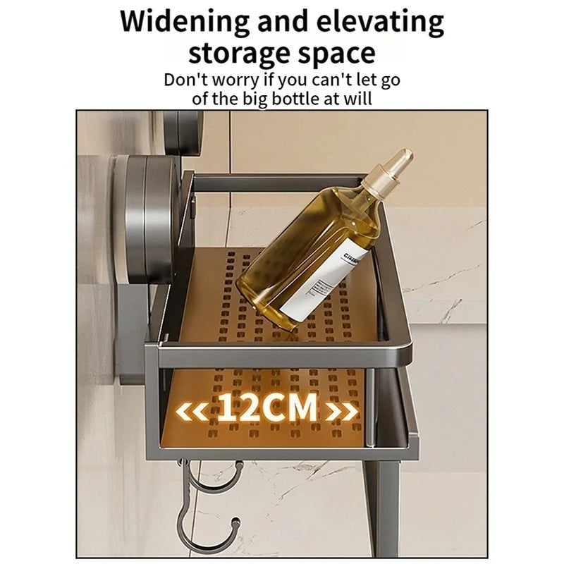 No-Drill Suction Cup Bathroom Shelf | Aluminum Wall Organizer