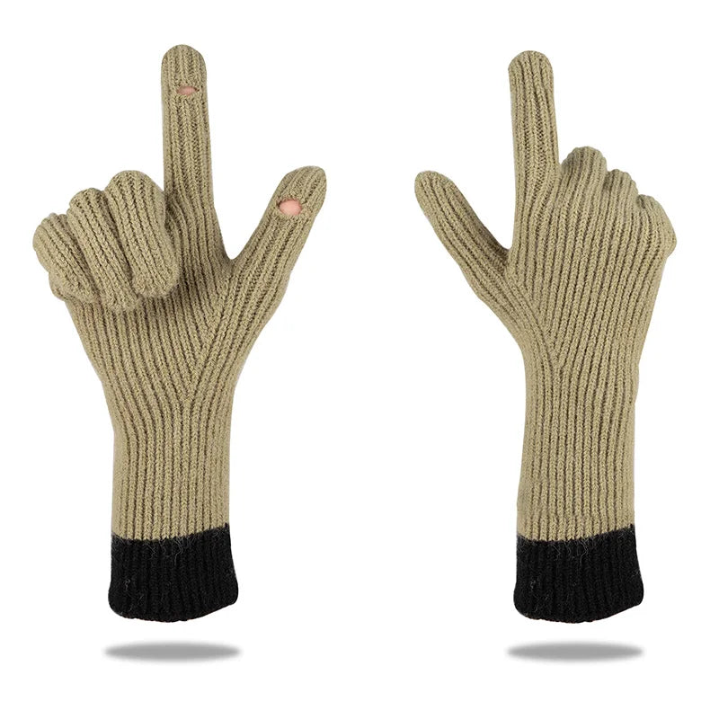 Unisex Knit Touch Screen Winter Gloves – Warm Patchwork Style