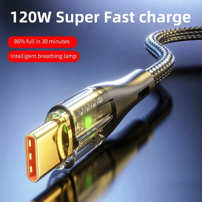 120W USB-C Fast Charging Cable – Braided & Gold-Plated Peaceful Pleasures Health and Wellness