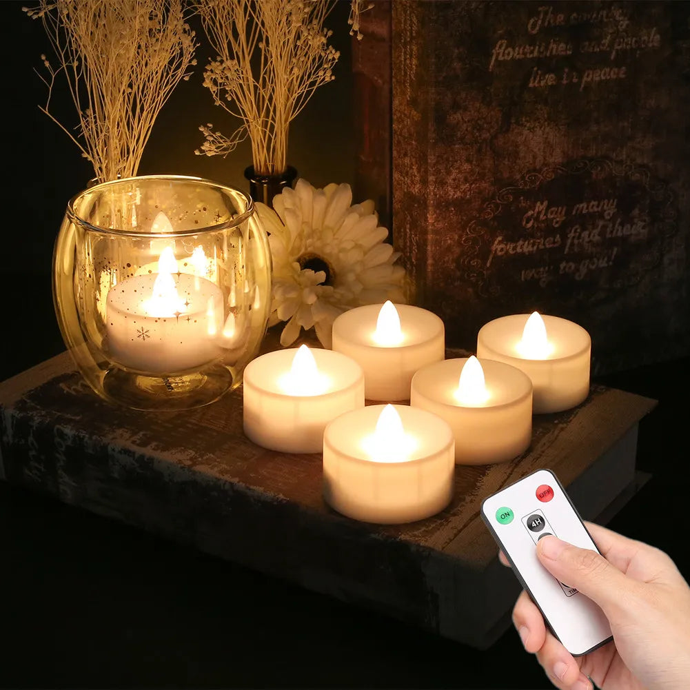 LED Tea Light With/Without Remote Flameless Flickering Candles Electronics Battery Operated Votive Light Home Table Party Decor Peaceful Pleasures Health and Wellness D 6Pc Remote Control