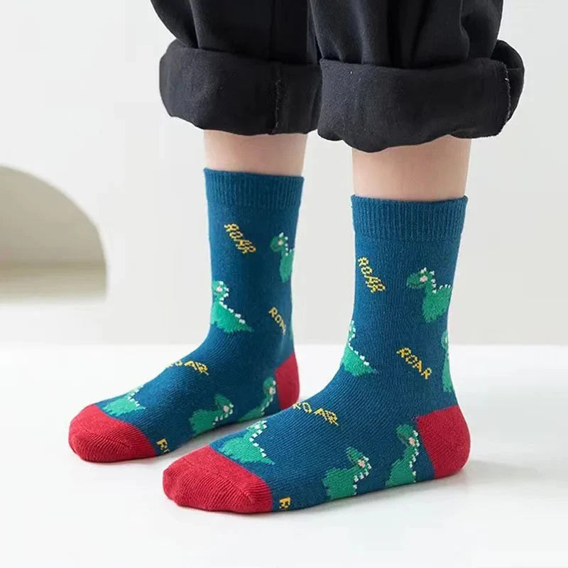 Kids Dinosaur Cartoon Socks 5 Pairs | Boys & Girls Ages 1–12