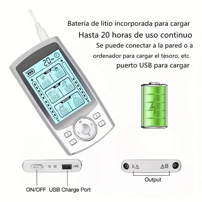 Portable TENS EMS Muscle Stimulator - 36 Modes Dual Channel Rechargeable, 10 Gel Electrodes for Home Office Travel, Pain Relief Peaceful Pleasures Health and Wellness
