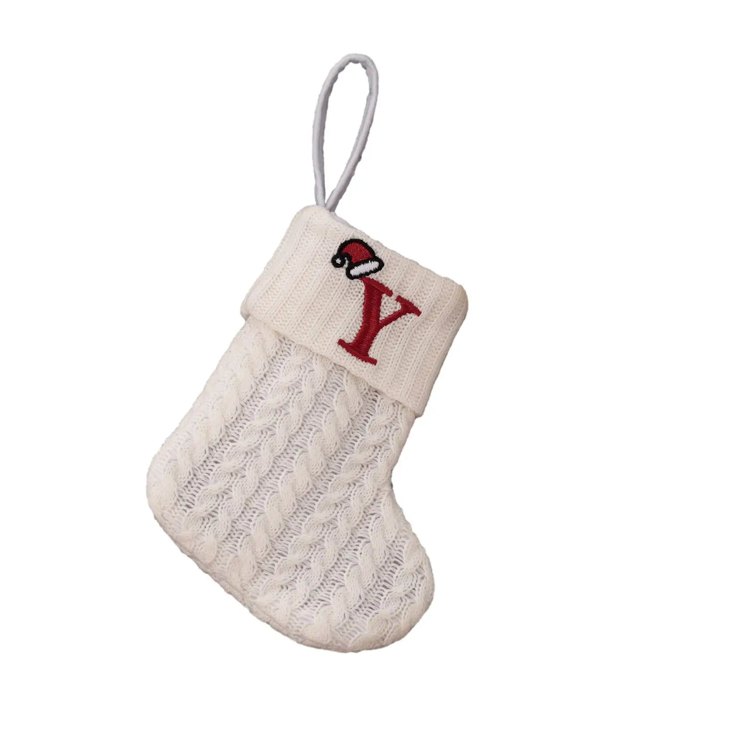 Knitted Christmas Stocking with Hanging Rope | Kids Candy Bag