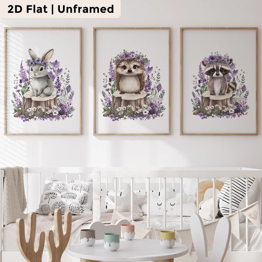 3-Piece Cartoon Raccoon Canvas Wall Art | Kids Room Decor Canvas Wall Art Set Peaceful Pleasures Health and Wellness CH100-3pcs 40x60cm Unframed