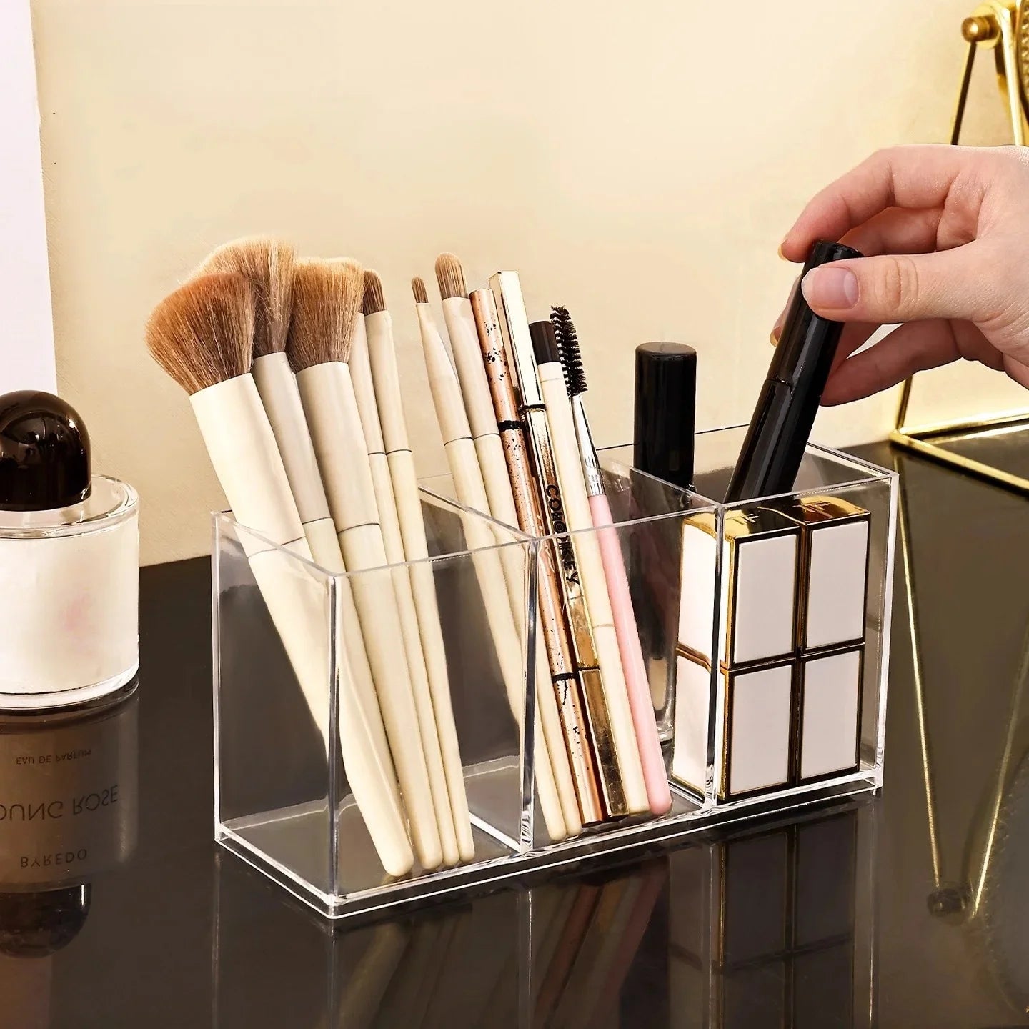 Clear Makeup Brush Holder Organizer – 1/2/3 Slot Vanity Storage Makeup Brush Organizer Peaceful Pleasures Health and Wellness
