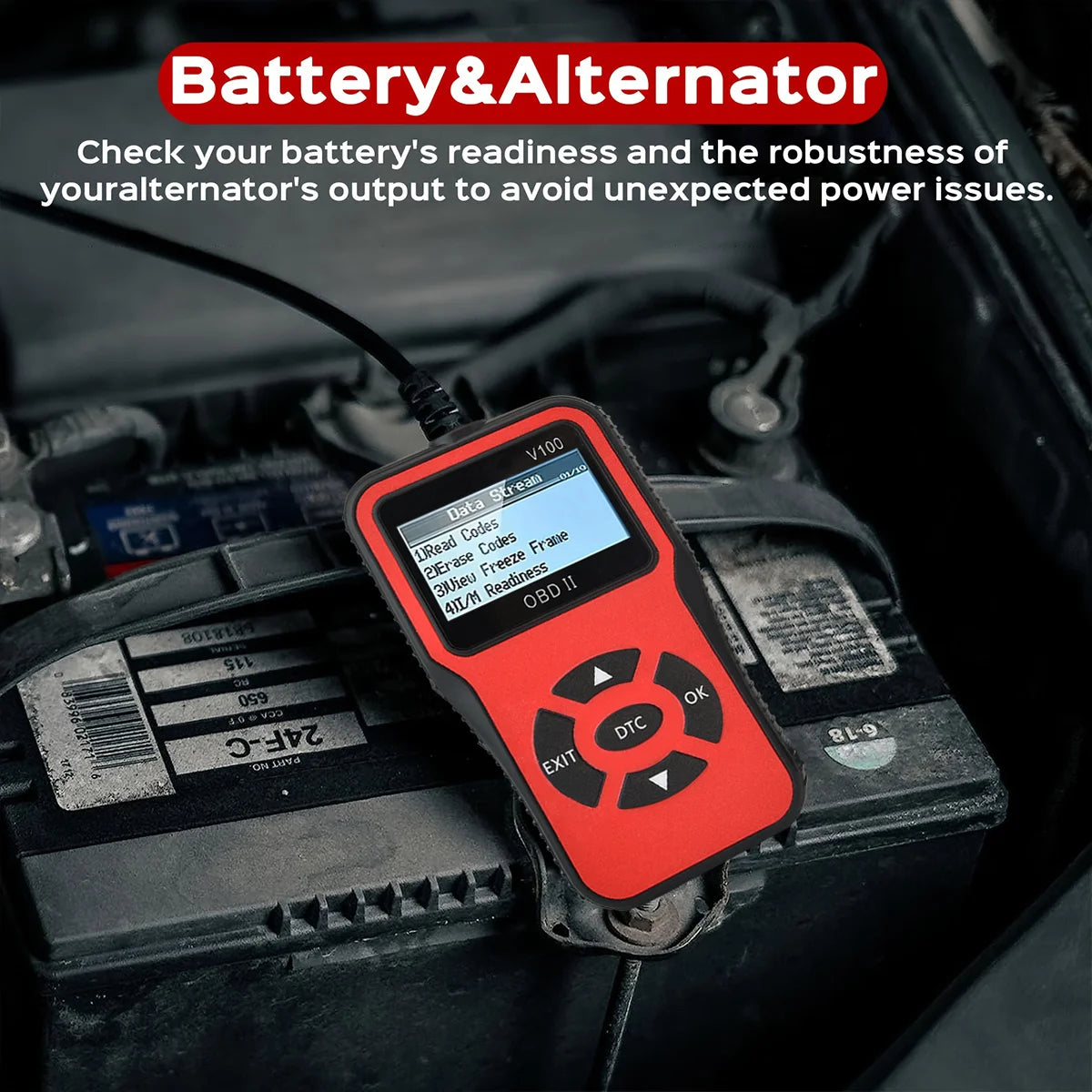 Obd2 Scanner Diagnostic Code Reader, Car Voltage Tester Engine Fault Code Scanner, Charging Tester Diagnostic Tool, for Obdii-V100Red, Without Battery Peaceful Pleasures Health and Wellness