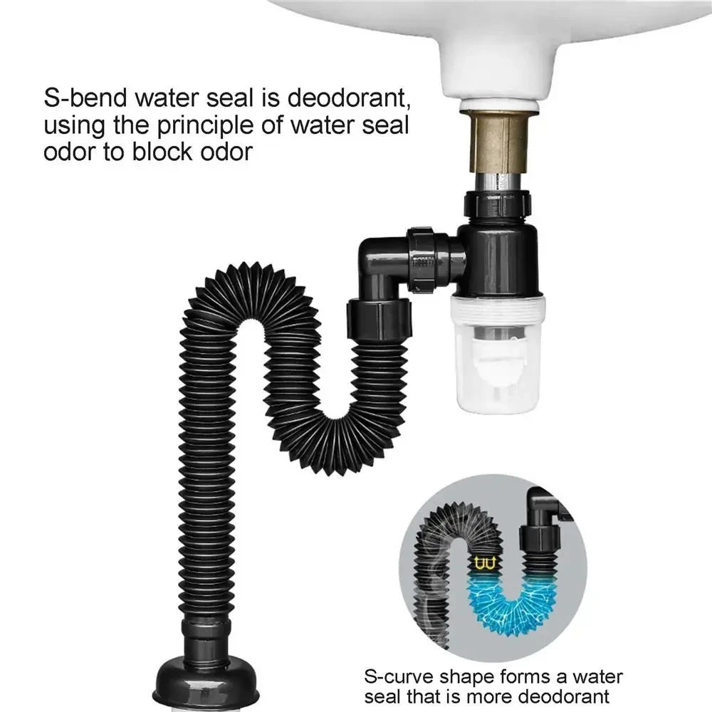 Flexible Sink Drain Pipe Odor Barrier 3" Universal Fit ABS