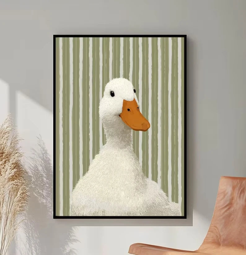 3-Piece Sage Green Duck Canvas Wall Art | Striped Poster Set