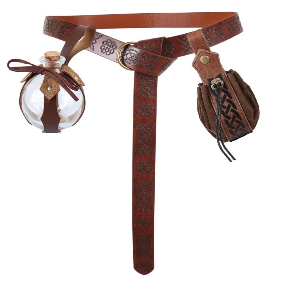 Renaissance Halloween Cosplay Belt Elf Leaf Leather Cover Potion