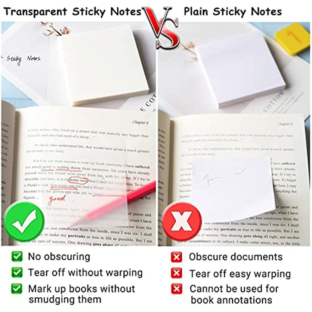 200 Sheets Transparent Sticky Notes Student Note Paper Waterproof