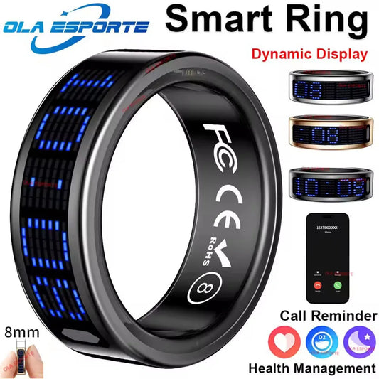 2025 Smart Ring Men Women LED Dynamic Display Screen Heart Rate Blood Oxygen Monitoring 5ATM Waterproof Multi Sports Modes Gifts Peaceful Pleasures Health and Wellness