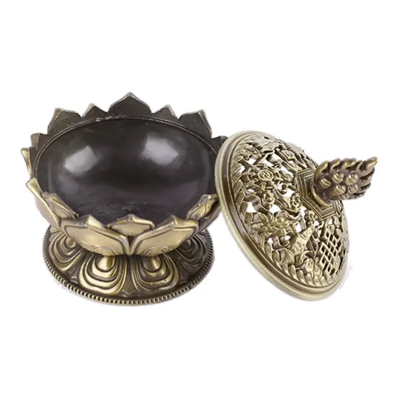 A36T-2X Lotus Incense Smoke Cone Aroma Burner Holder Stove Backflow Censer Decor-Bronze Peaceful Pleasures Health and Wellness