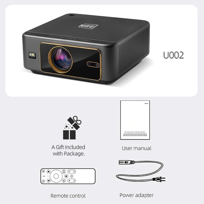 AUN U002 Smart Projector Full HD 1080P | Android TV, 4K, WiFi Peaceful Pleasures Health and Wellness U002 US Plug