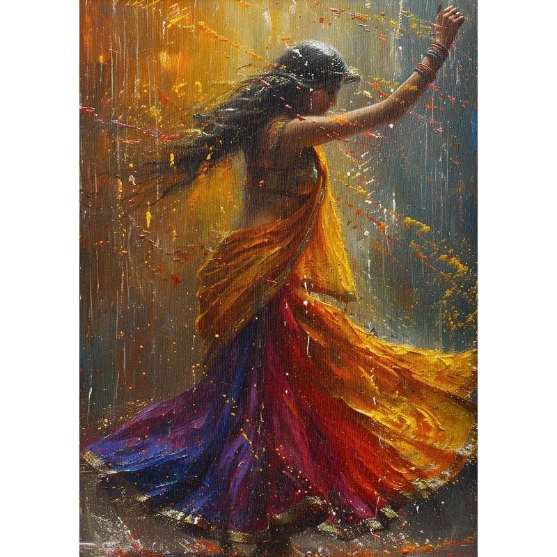 Abstract Indian Woman Rain Dance Canvas Wall Art | Unframed