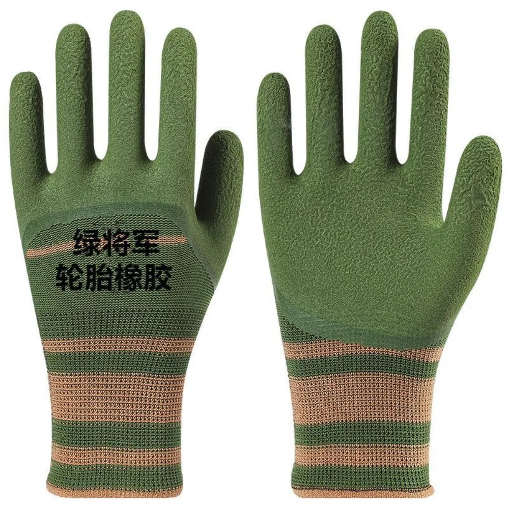 12Pair Wear-resistant Tire Rubber Glove Non-slip Breathable Work Gloves Safety Waterproof Labor Protection Gloves Garden Fishing Peaceful Pleasures Health and Wellness Green