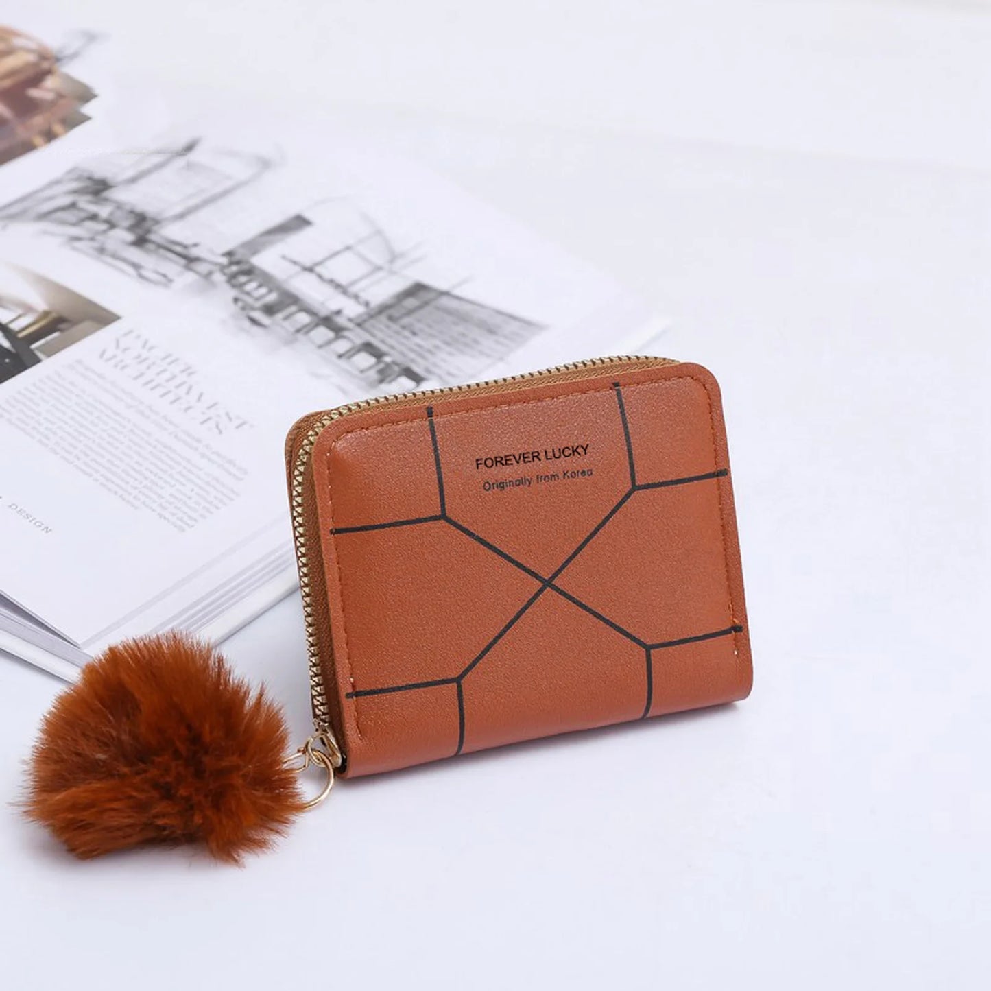 Women Minimalist Short Wallet with Smooth Feel Premium PVC Material Suitable for Daily Casual Activities Peaceful Pleasures Health and Wellness Brown
