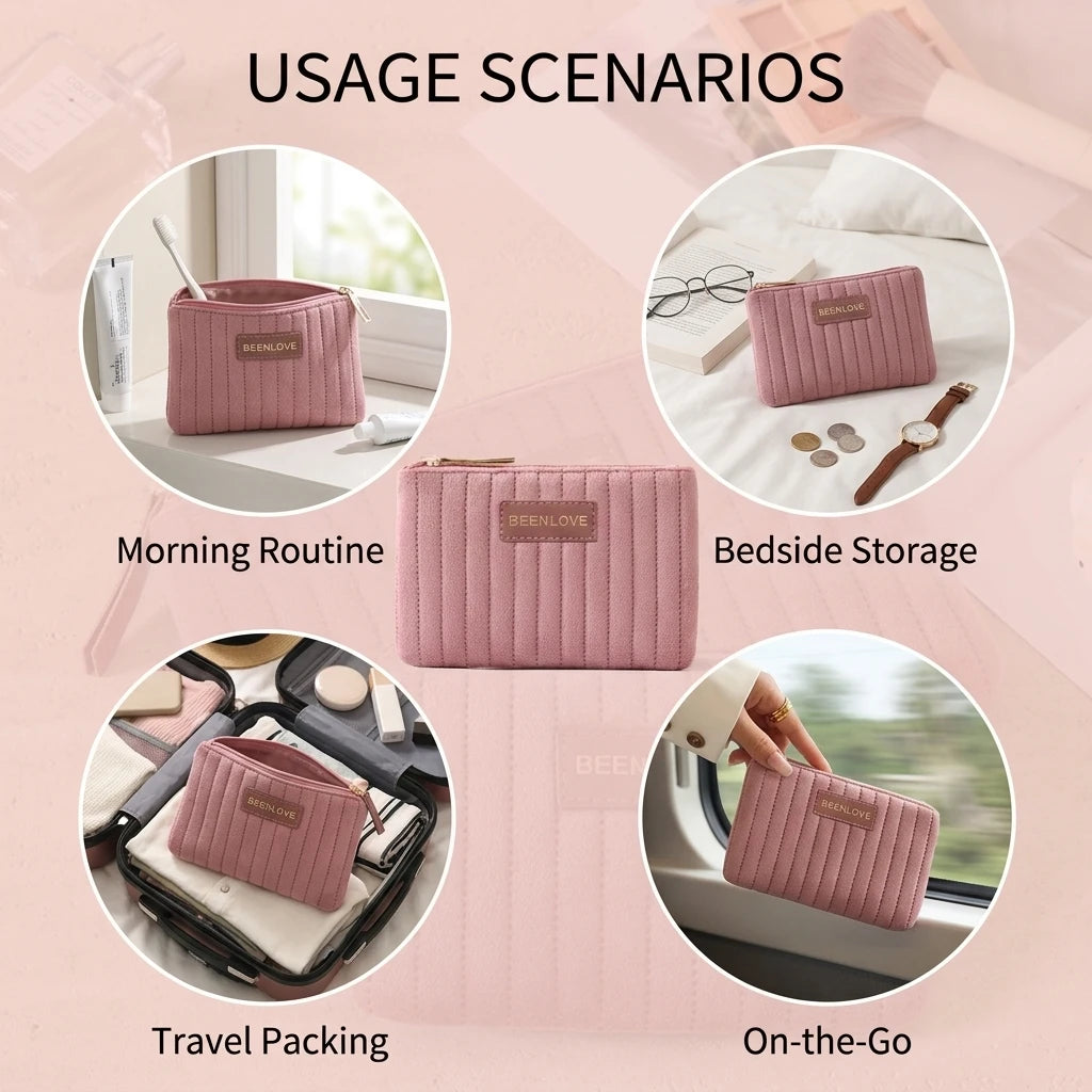 Travel Cosmetic Bag Portable Makeup Organizer Case With Holland Velvet Material For Travel Toiletries Storage Peaceful Pleasures Health and Wellness