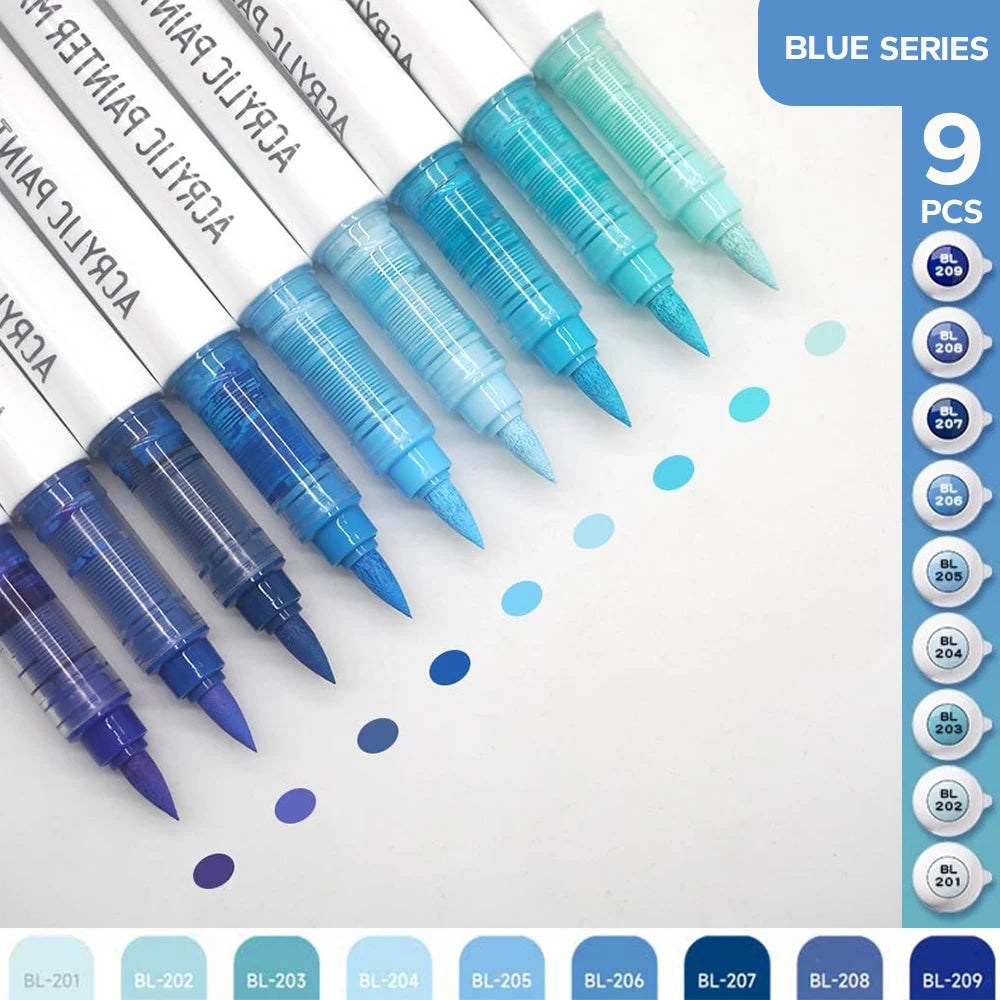 9-Piece Acrylic Brush Pen Set | Art Markers for Painting & Drawing