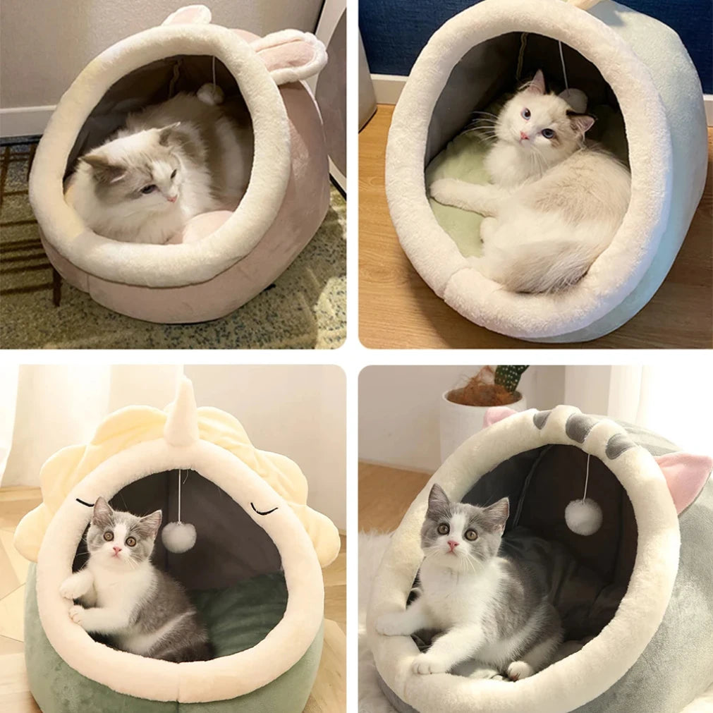 Cartoon Cat Cave Bed – Foldable, Washable, Cozy (S/M/L)