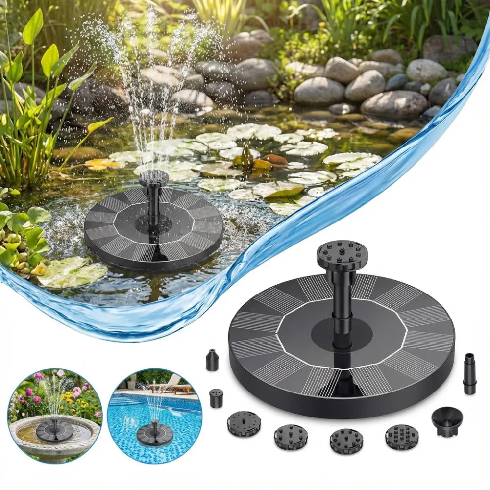 Outdoor Solar Fountain – 6 Nozzles & DIY Garden Bird Bath