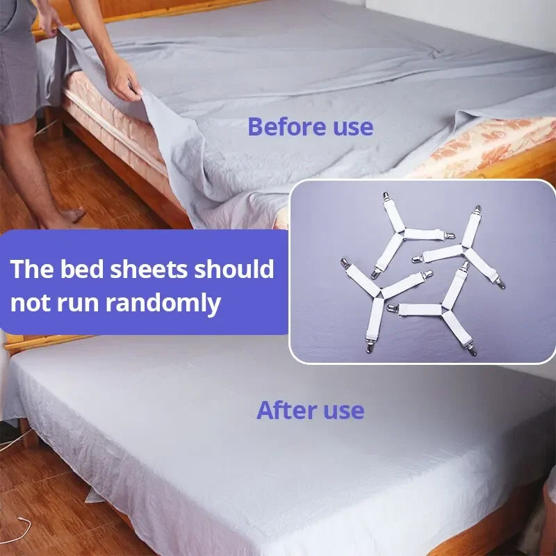 4pcs Adjustable Bed Sheet Fasteners Straps Elastic Mattress Cover Corner Holder Clip Grippers Suspender Cord Hook Loop Clasps Peaceful Pleasures Health and Wellness