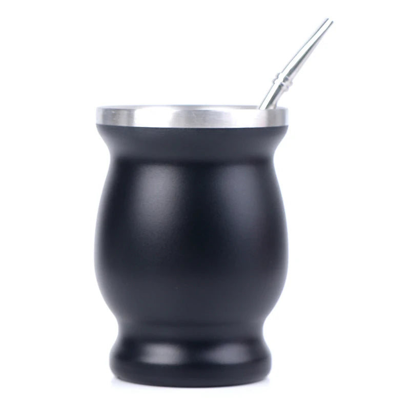 Stainless Steel Yerba Mate Gourd 8oz Cup with Bombilla Straws