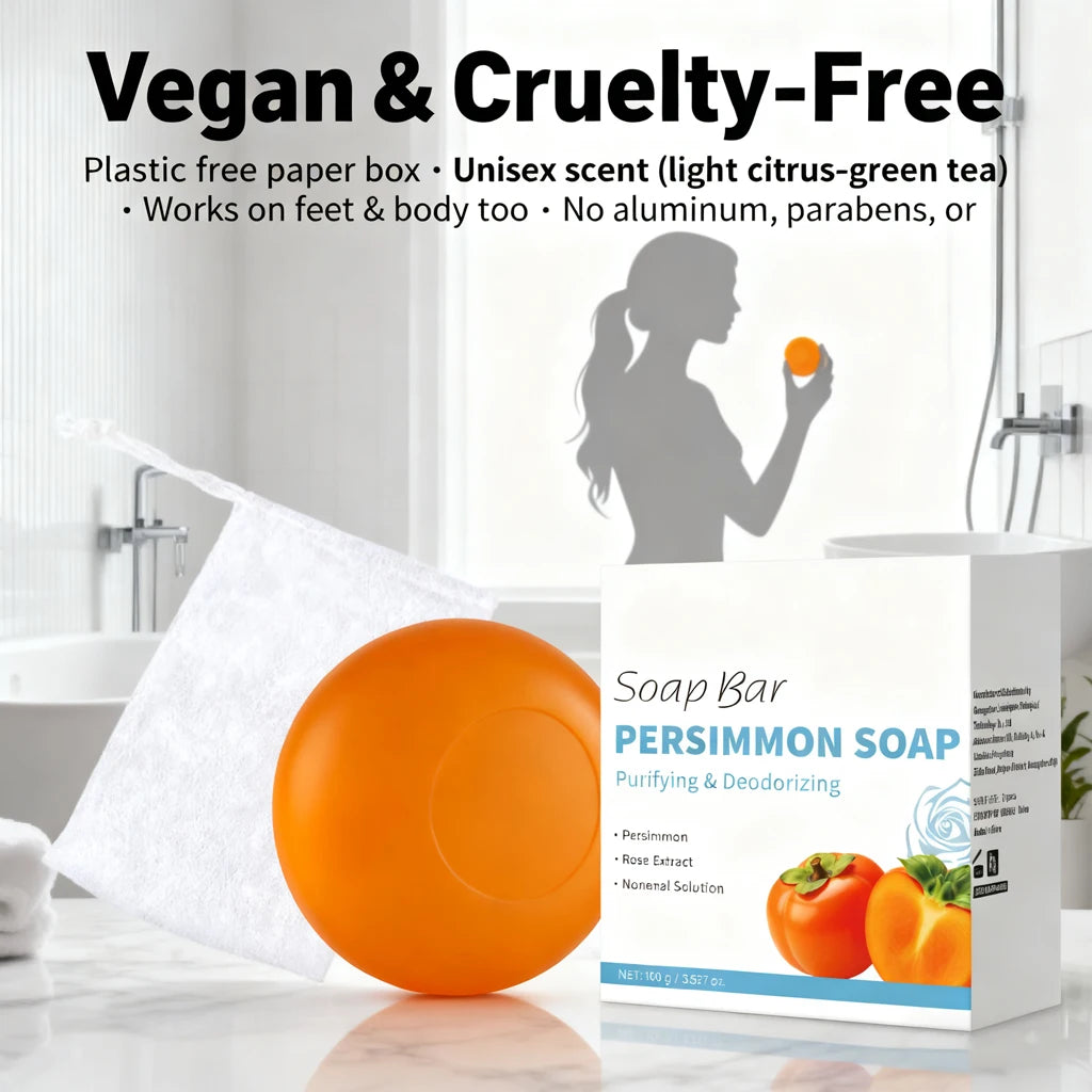 Persimmon Soap Bar Japanese Persimmon & Green Tea Extract For Men and Women Gentle on All Skin Types Deodorizing Soap Rose Scent Peaceful Pleasures Health and Wellness