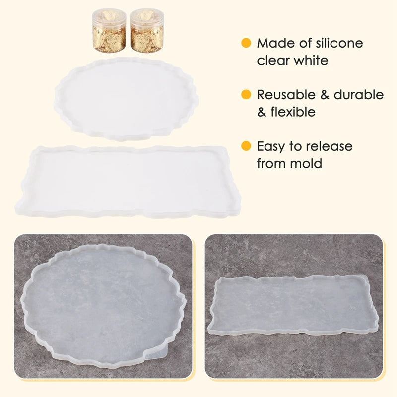 A36T-2 Pieces Tray Silicone Mold Kit Irregular Epoxy Resin Tray Molds For DIY Crafts (Rectangle+Round) Peaceful Pleasures Health and Wellness