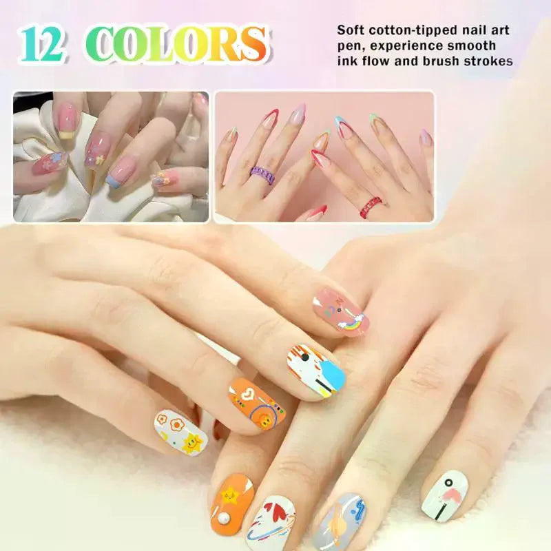 Nail Art Graffiti Pens – Quick-Dry 3D Dot Liner Set (1 or 12pc)