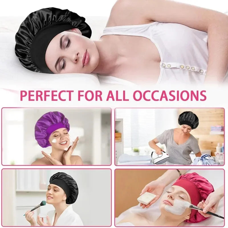 Women's Satin Solid Wide-brimmed Sleeping Hat Night Sleep Cap Hair Care Bonnet Nightcap for Women Men Unisex Cap Bonnet De Nuit Peaceful Pleasures Health and Wellness