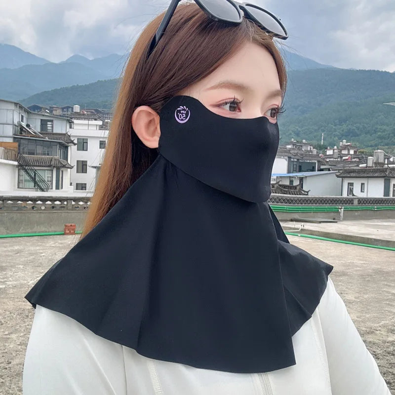 Summer Ice Silk Sun Protection Mask for Women UPF50+ Anti-UV Balaclava Scarf Outdoor Cycling Hiking 360° Face Neck Cover Peaceful Pleasures Health and Wellness black