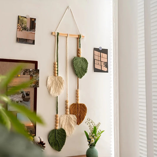 Handmade Macramé Leaf Wall Hanging | Boho Tapestry Home Decor Macramé Wall Hanging Peaceful Pleasures Health and Wellness