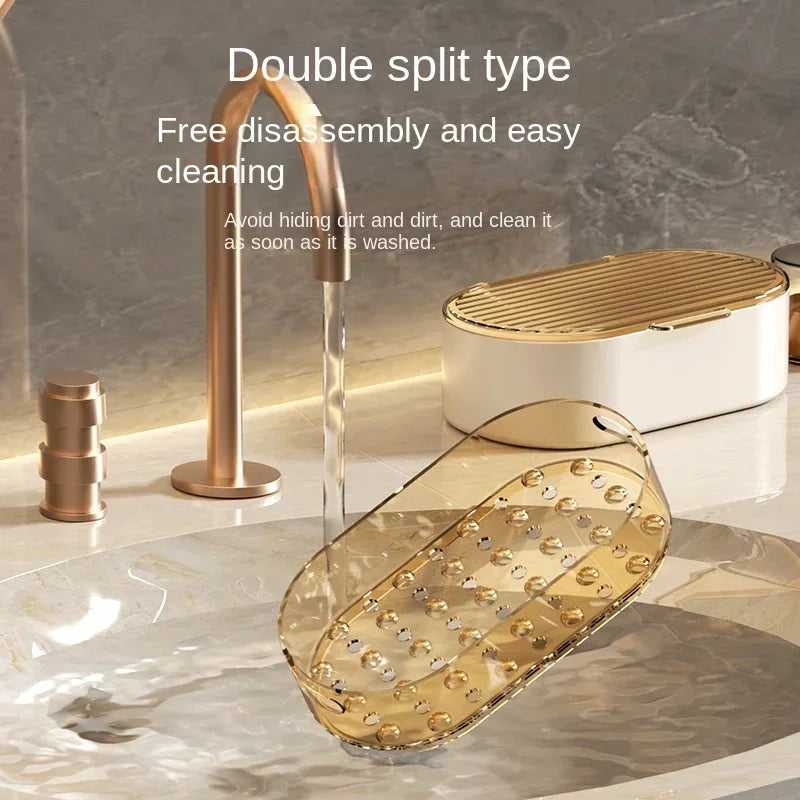 2025 Hot Double-layer Soap Box Household Bathroom Non-punching Hollow Drain Soap Box with Cover Dust Soap Box Holder Peaceful Pleasures Health and Wellness