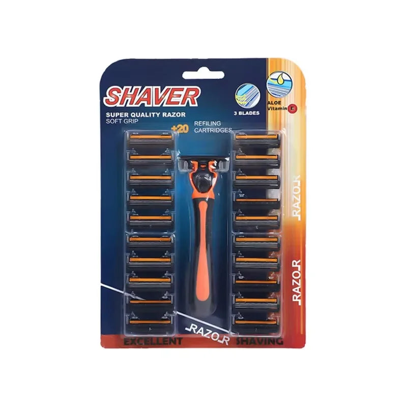 3-Layer Reusable Razor + 18 Heads | Men & Women Shaver