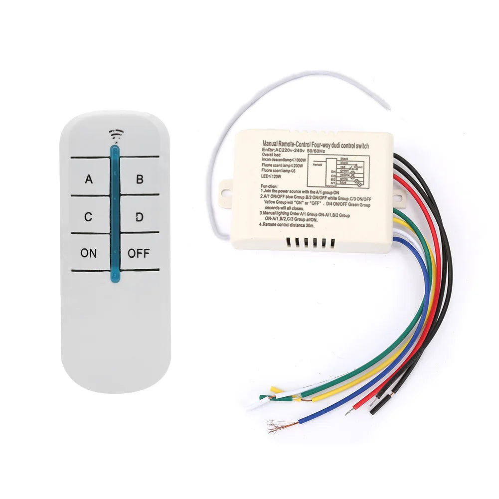 4 Ways OFF Digital Wireless Wall Light Receiver Transmitter Remote