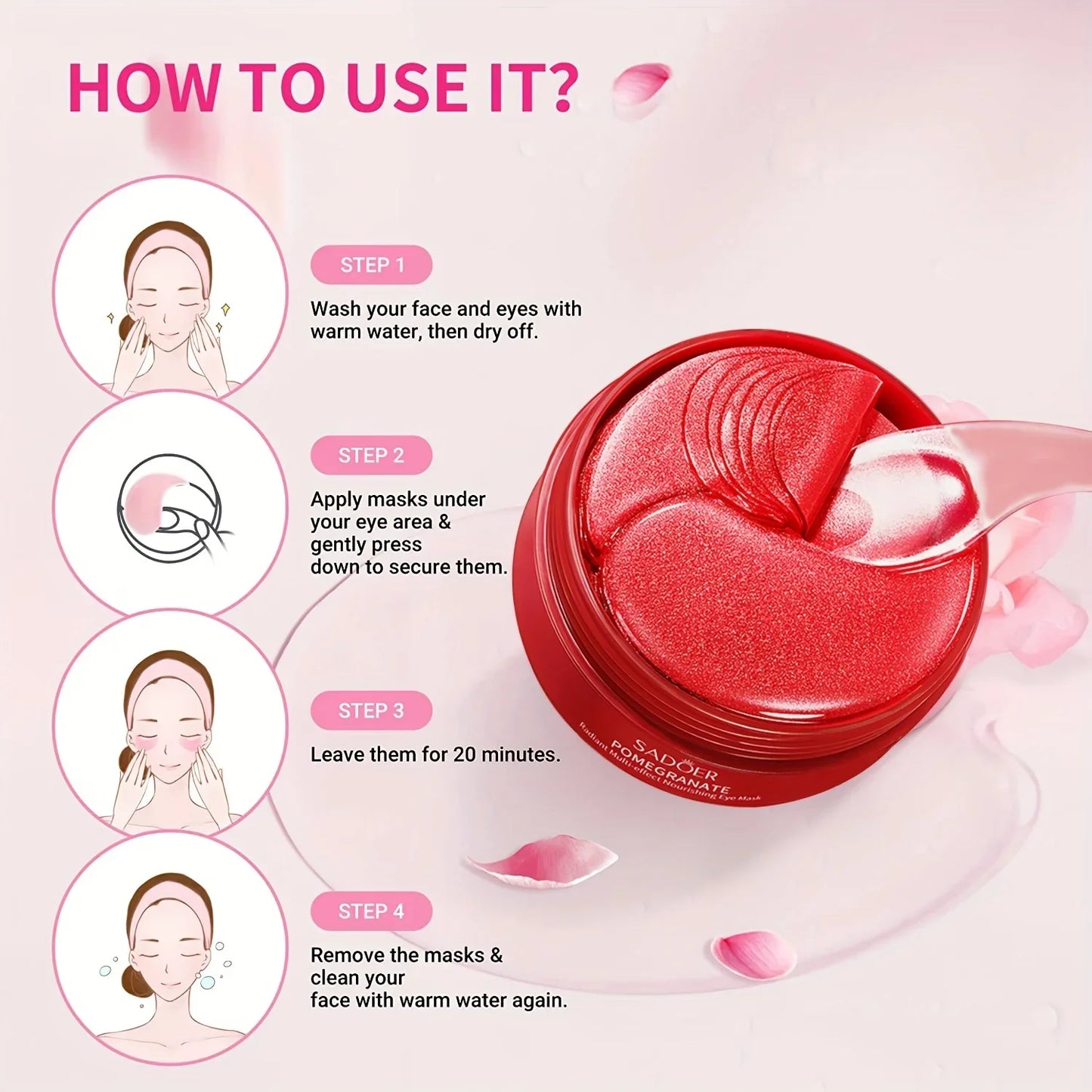Pomegranate Eye Mask – Hydrating Nourishing Eye Patches 60pcs