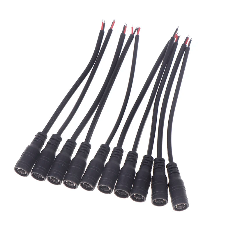 10Pcs DC Power Pigtails Cable 22AWG Female Male 5.5*2.1mm Connector Use For 12V Power Supply Adapte CCTV Camera DVR LED Strips Peaceful Pleasures Health and Wellness Female black