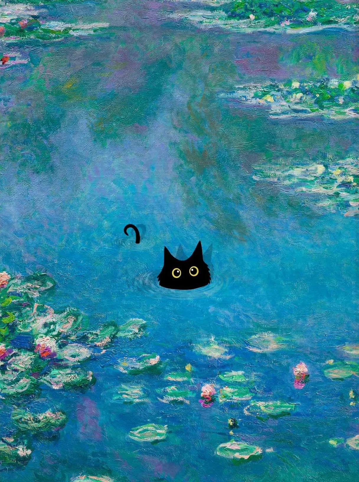 Monet Black Cat Lotus Pond Canvas Print | Wall Art Decor