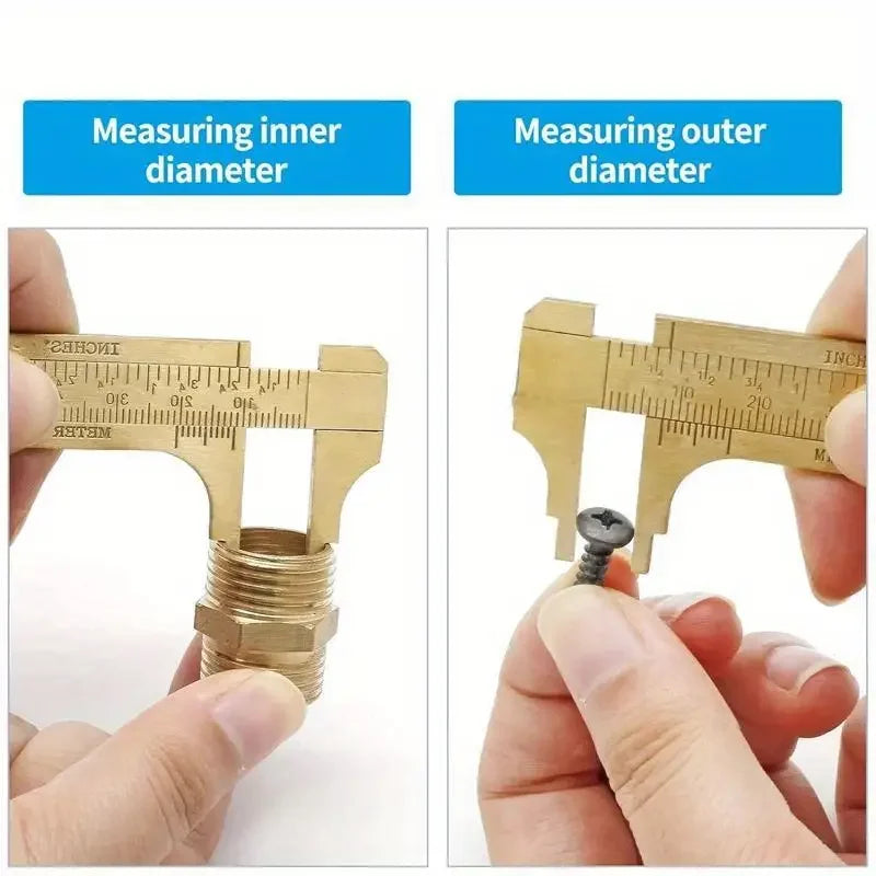 Brass Caliper Portable Mini Vernier Ruler Antique Measuring Tool Vintage Cultural Relic Delicate Measuring Ruler Practical Tools Peaceful Pleasures Health and Wellness